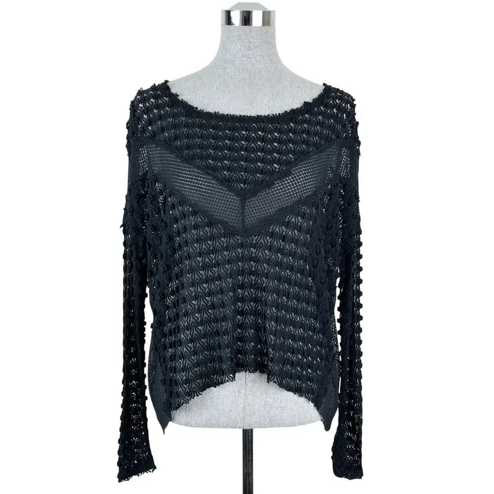 Free People Mesh Black long Sleeve Top Goth‎ Indie